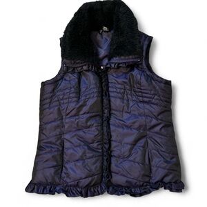 New Directions Womens L Quilted Purple Vest with Faux Fur Collar Full Zip